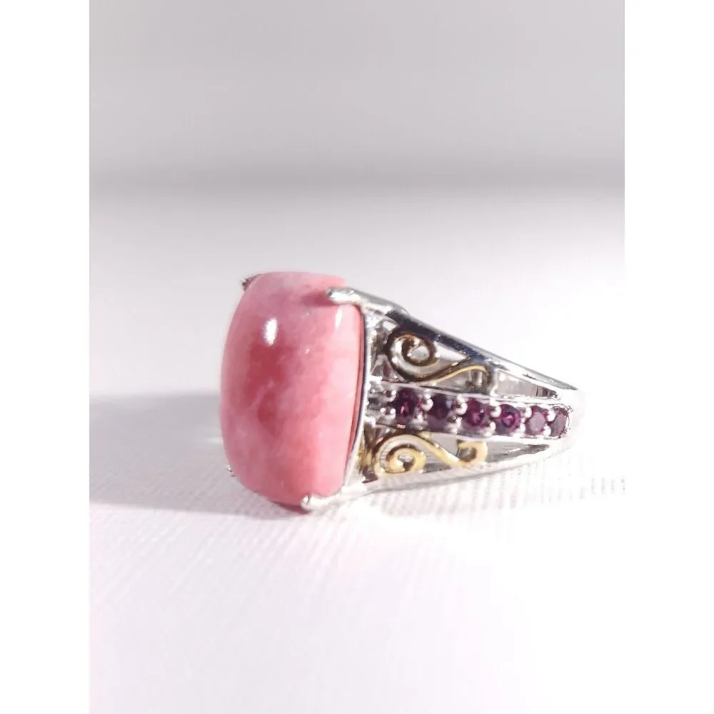 Thulite and Garnet 14k YG Accents Platinum over Sterling Silver